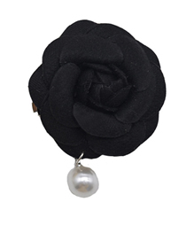 Fashion Black Alloy Pearl Tassel Camellia Brooch