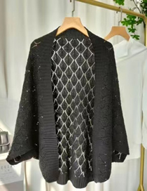 Fashion [black] Hollow Knit Cardigan Shawl Wool Knitted Cutout Cardigan