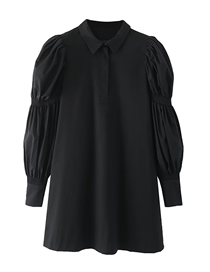Fashion Black Polyester Lapel Dress