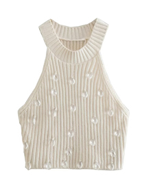 Fashion White Polyester Knitted Nail Crystal Vest