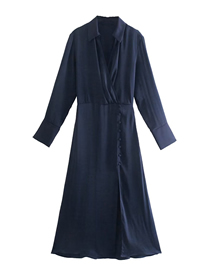 Fashion Navy Blue Button-embellished V-neck Dress