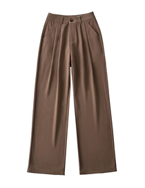 Fashion Caramel Polyester Pleated Straight Trousers