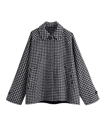 Fashion Black And White Polyester Check Lapel Button Jacket