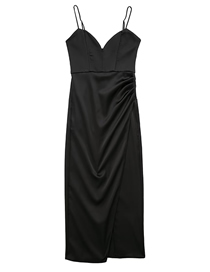 Fashion Black V-neck Pleated Slip Dress