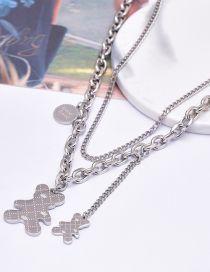 Fashion Steel Color Titanium Bear Double Chain Necklace