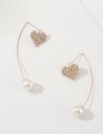 Fashion Gold Geometric Diamond Heart Pearl Earrings
