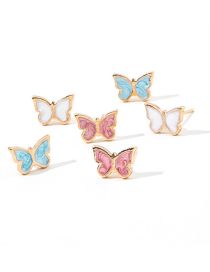 Fashion Color Alloy Drip Butterfly Stud Earrings Set