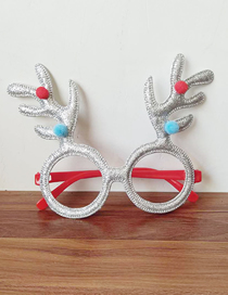 Fashion Silver Furball Antlers Cotton Christmas Elk Glasses