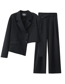 Fashion Black Solid Color Lapel Irregular Jacket Straight Leg Pants Set