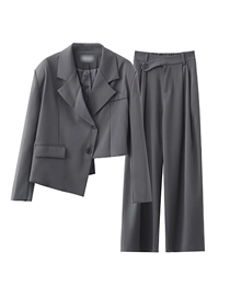 Fashion Dark Grey Solid Color Lapel Irregular Jacket Straight Leg Pants Set