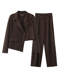 Fashion Brown Solid Color Lapel Irregular Jacket Straight Leg Pants Set