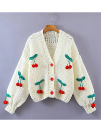 Fashion White Cherry-embroidered Button-up Jacket