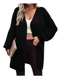 Fashion Black Solid Color Knitted Cardigan Coat