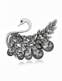 Fashion Silver Alloy Diamond Swan Brooch