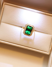Fashion Emerald Ring Titanium Steel Set Square Zirconium Ring