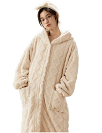 Fashion Beige Jacquard Robe Flannel And Fleece Jacquard Robe