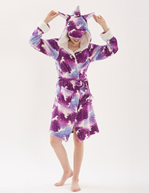 Fashion Purple Night Pegasus Bathrobe Flannel Print Lace-up Bathrobe