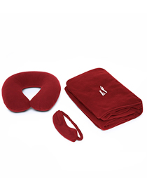 Fashion Wine Red Fleece Neck Pillow Eye Mask Blanket Set  Polar Fleece