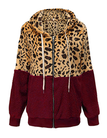 Fashion Red Leopard-painted Stand Collar Hooded Jacket  Flannel
