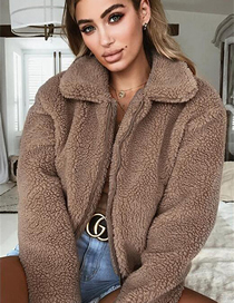Fashion Khaki Arctic Fleece Zip Lapel Jacket  Thickened Arctic Fleece
