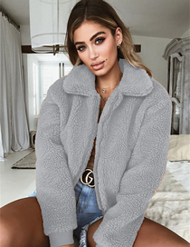 Fashion Grey Arctic Fleece Zip Lapel Jacket  Thickened Arctic Fleece