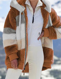 Fashion Caramel Colour Plush Multicolor Hooded Jacket  Polyester Fiber %28polyester%29