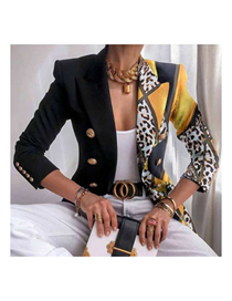 Fashion 2# Geometric-print Paneled Double-breasted Blazer