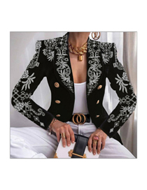 Fashion 9# Geometric-print Paneled Double-breasted Blazer