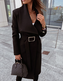 Fashion Black Geometric Lapel Belted Coat