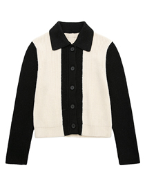 Fashion Black And White Colorblock Lapel Knit Cardigan Jacket