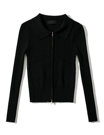 Fashion Black Lapel Knit Cardigan Jacket