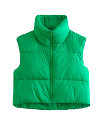 Fashion Green Woven Stand Collar Zip Vest Jacket
