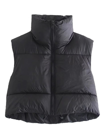Fashion Black Woven Stand Collar Zip Vest Jacket
