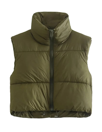 Fashion Army Green Woven Stand Collar Zip Vest Jacket