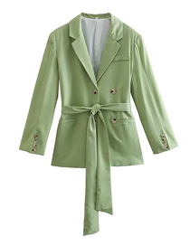 Fashion Grass Green Woven Solid Lapel Double-breasted Lace-up Blazer