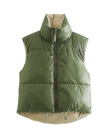 Fashion Army Green Woven Zip Stand Collar Vest Jacket