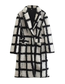 Fashion Black And White Woven Check Lapel Coat