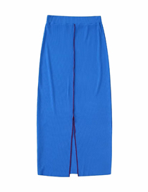 Fashion Blue Rib Knit Slit Skirt