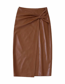 Fashion Brown Faux Leather Knotted Skirt