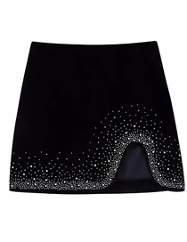 Fashion Black Shiny Velvet Semi-ruffled Skirt