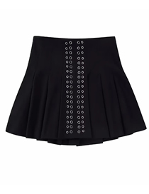 Fashion Black Woven Double Eyelet Pleated Skirt