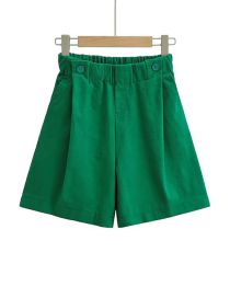 Fashion Green Cotton Crinkled High-rise Wide-leg Shorts