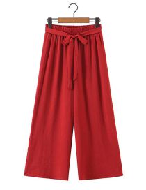 Fashion Big Red Polyester Lace-up Straight-leg Trousers
