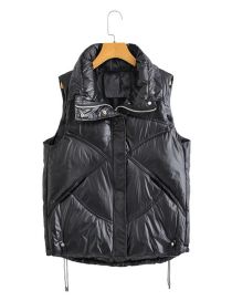 Fashion Black Shiny Lapel Vest Jacket