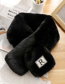 Fashion Thickened Black Faux Rabbit Patch Crossover Scarf