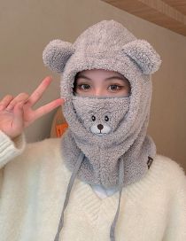 Fashion Gray (two-piece) Lamb Wool Bear One-piece Mask Scarf Hood Set