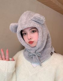 Fashion Grey (single Cap) Lamb Wool And Bear One-piece Scarf And Hood Set