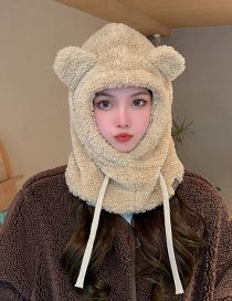 Fashion Beige (single Cap) Lamb Wool And Bear One-piece Scarf And Hood Set