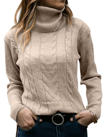 Fashion Beige Solid Color Turtleneck Long Sleeve Knit Sweater