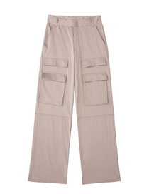Fashion Khaki Silk-satin Solid Straight-leg Cargo Trousers